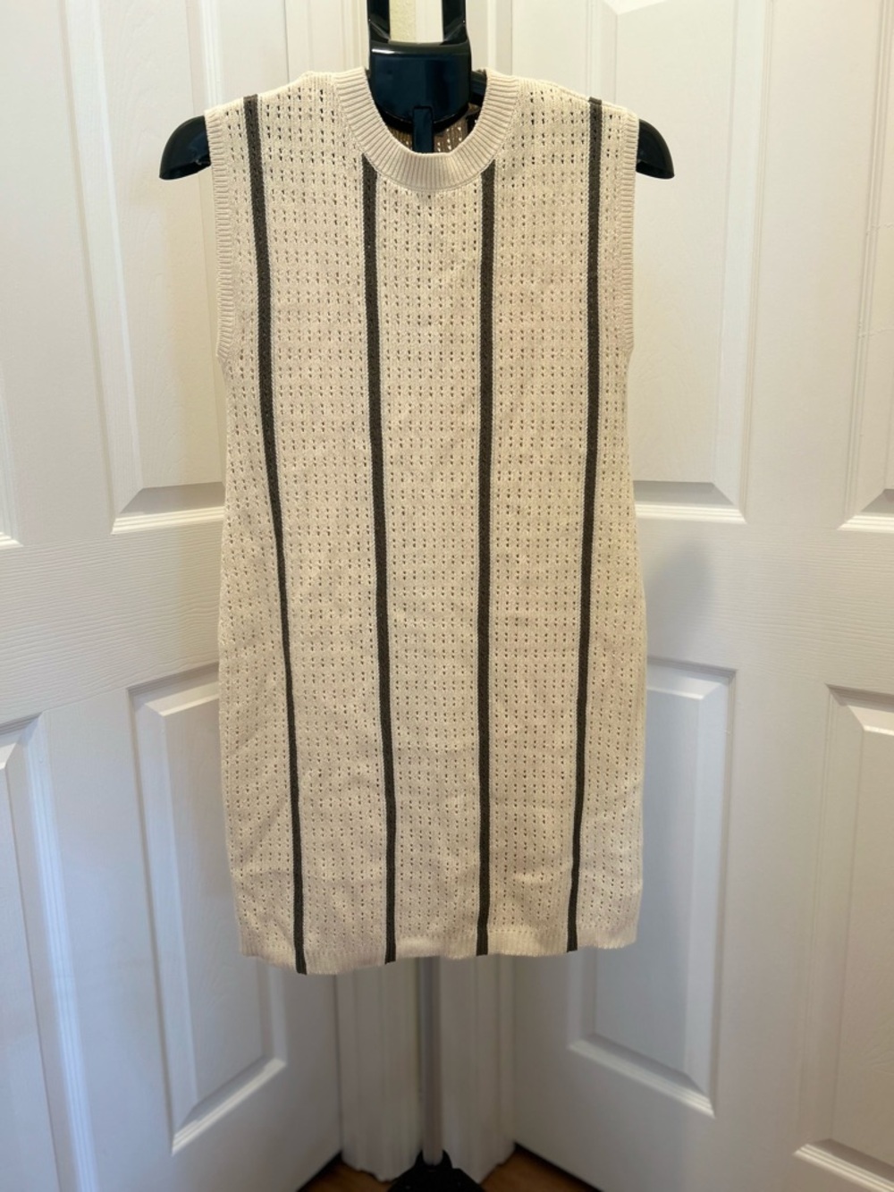 Anine Bing Cream Knit Mini Dress with Black Stripes
